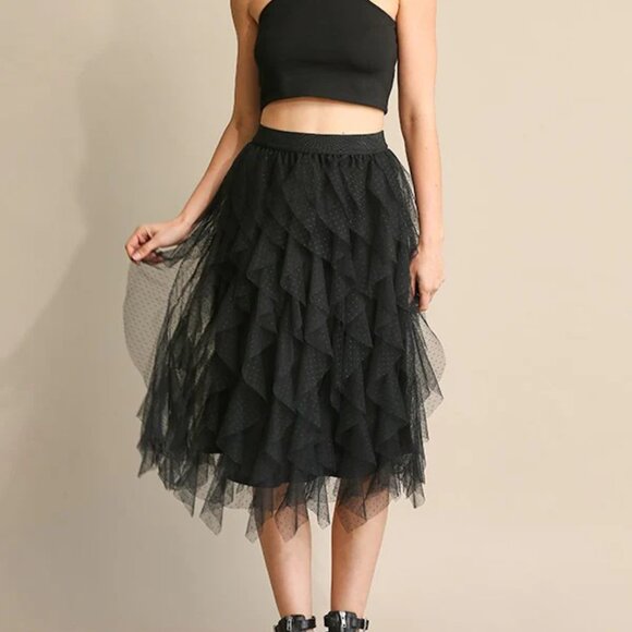Gigio Dresses & Skirts - NWT Ruffled Tulle Elastic Waist Midi Skirt